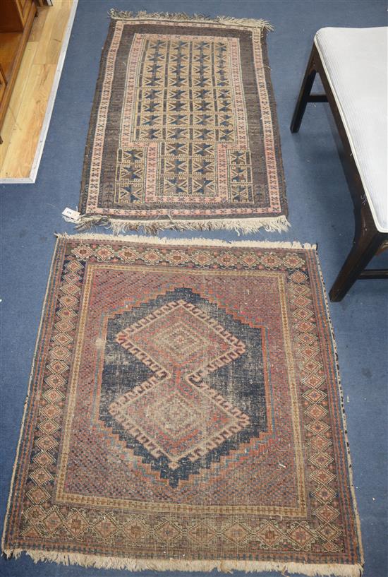 A Belouch prayer rug and a Caucasian mat largest 142 x 88cm